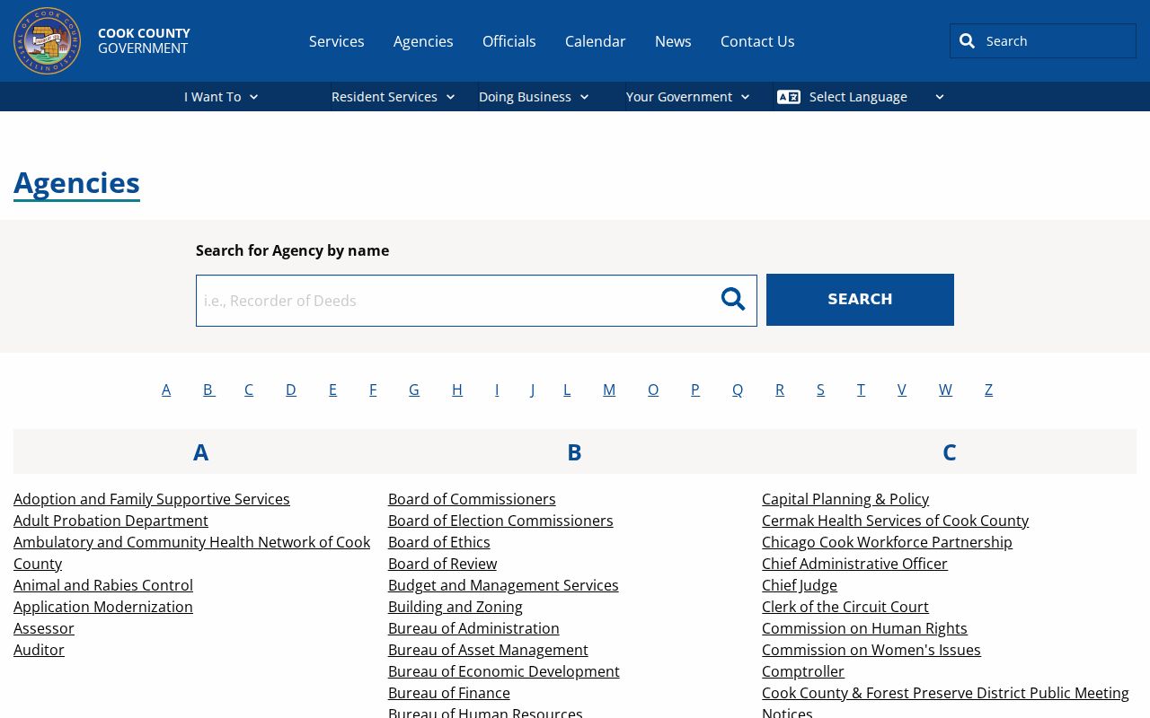 Cook County agency directory listings with Illinois phone numbers