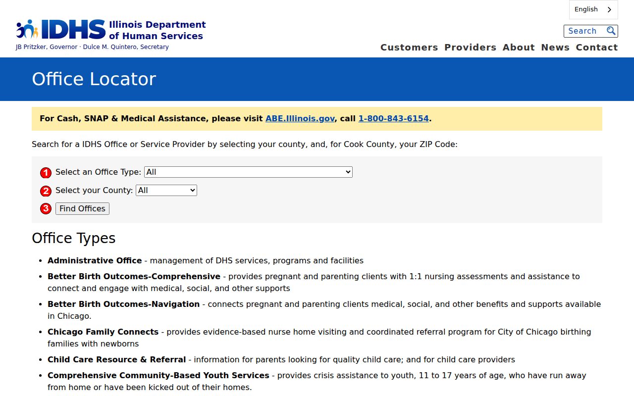 IDHS office locator returning Illinois social services phone numbers
