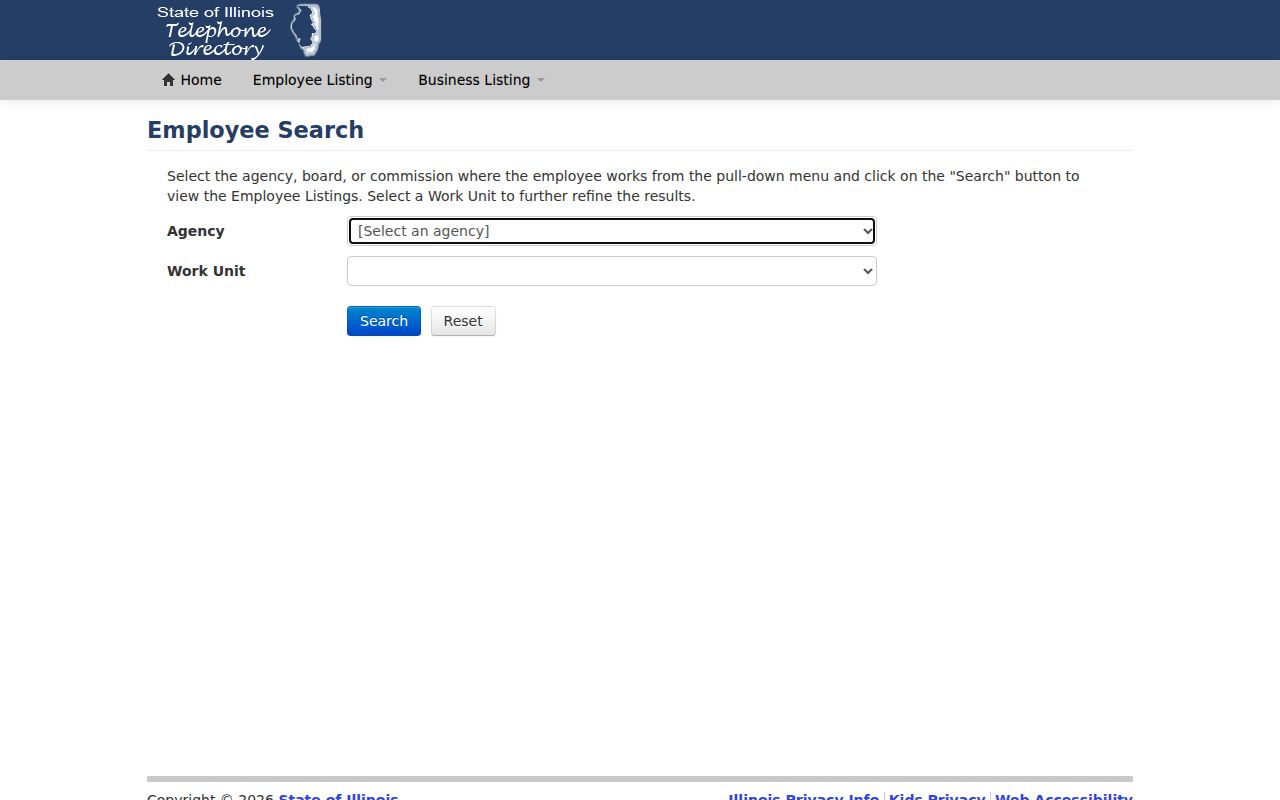 Illinois phone directory employee search by agency and work unit