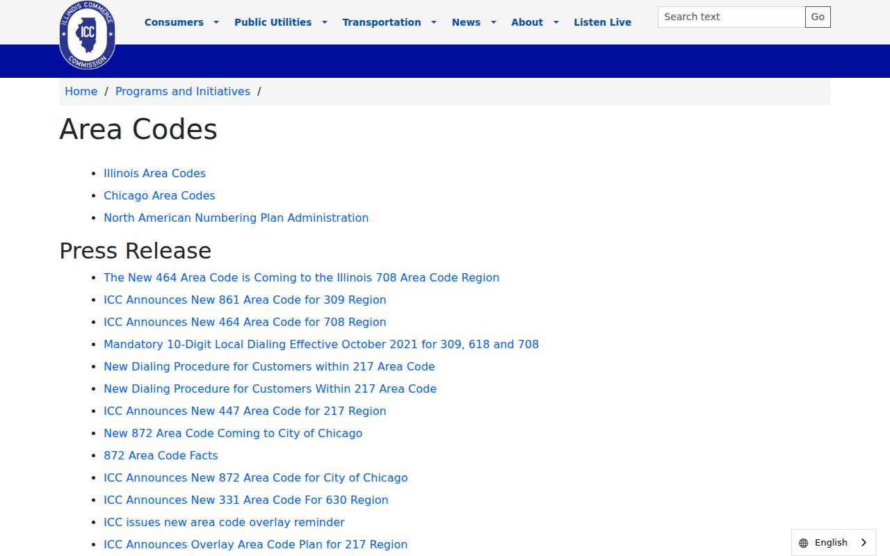 Illinois Commerce Commission hub for Illinois area codes and dialing changes
