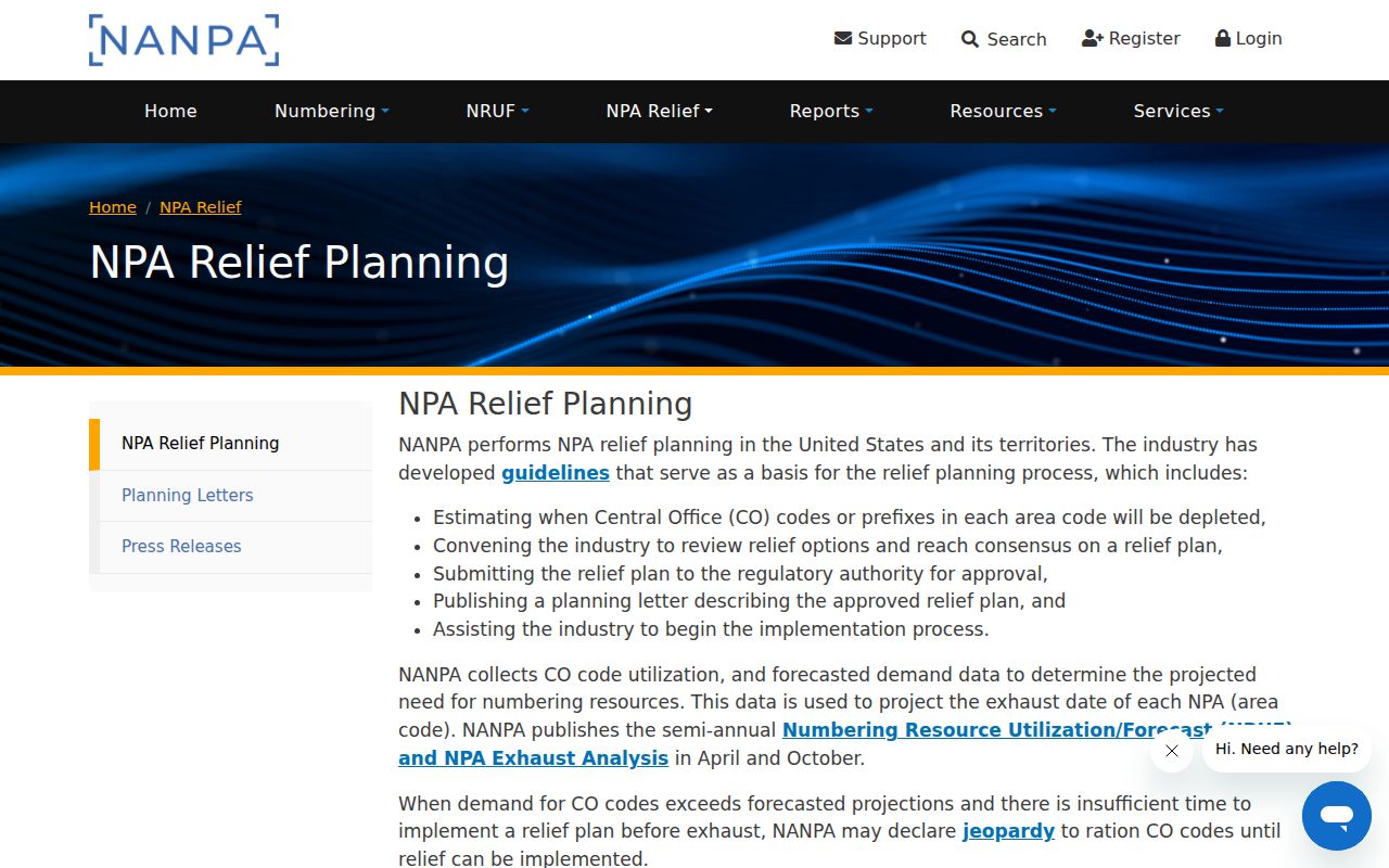 NANPA relief planning page tracking future Illinois area codes