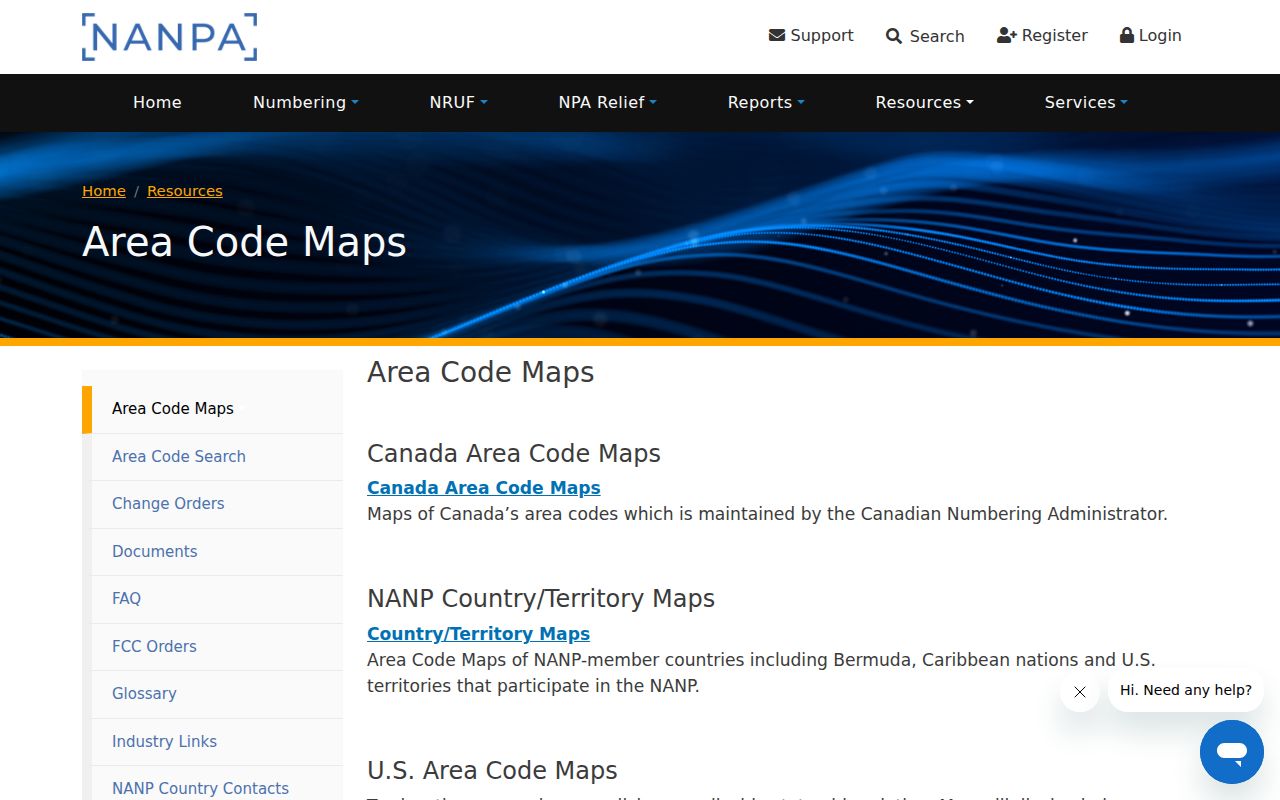 NANPA map interface for Illinois area codes by region