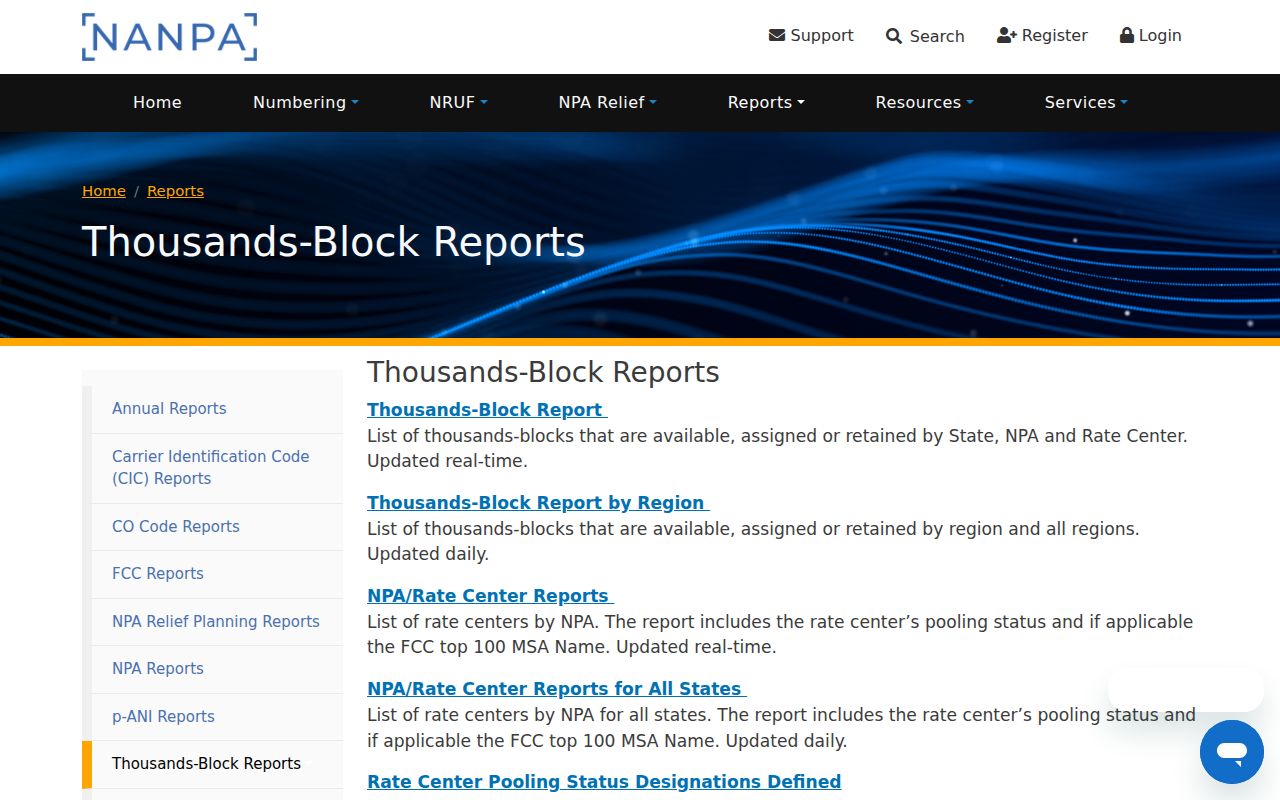 NANPA thousands-block reports for Illinois exchange phone codes