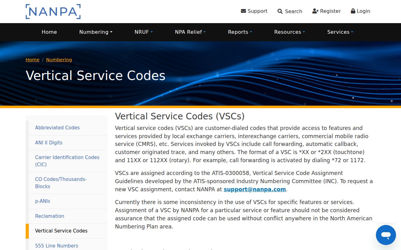 NANPA vertical service code list of star phone codes for Illinois lines