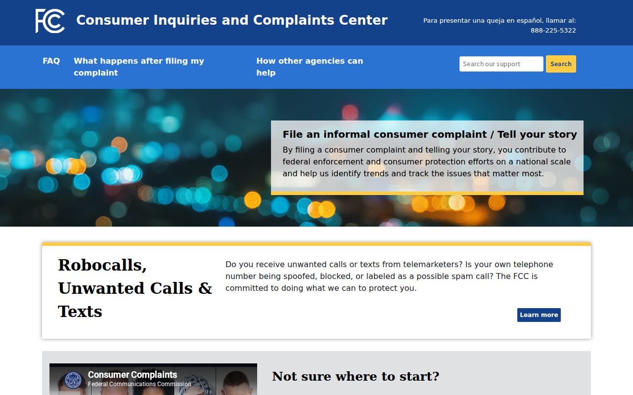 FCC Consumer Complaint Center for reporting Illinois phone number abuse